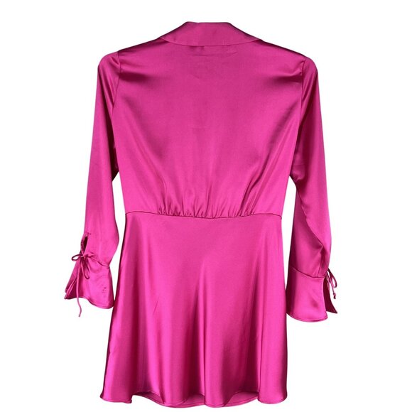Zara XL NWT Blogger Favorite Pink Satin Cut Out Mini Dress Bell Sleeves Coquette - Picture 3 of 16